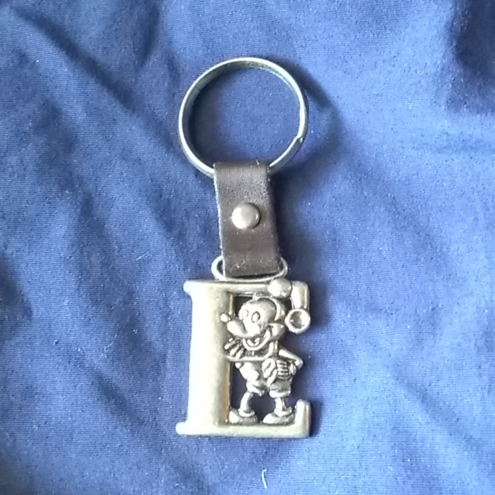 Unisex Disney 3D Freeform Monogram "E" Keychain with Leather Strap